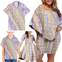 Purple Palaka Hawaii Leis Family Matching Off Shoulder Short Dress and Hawaiian Shirt Hawaiian-plaid Elegant Tropical Vibes - Polynesian Pride