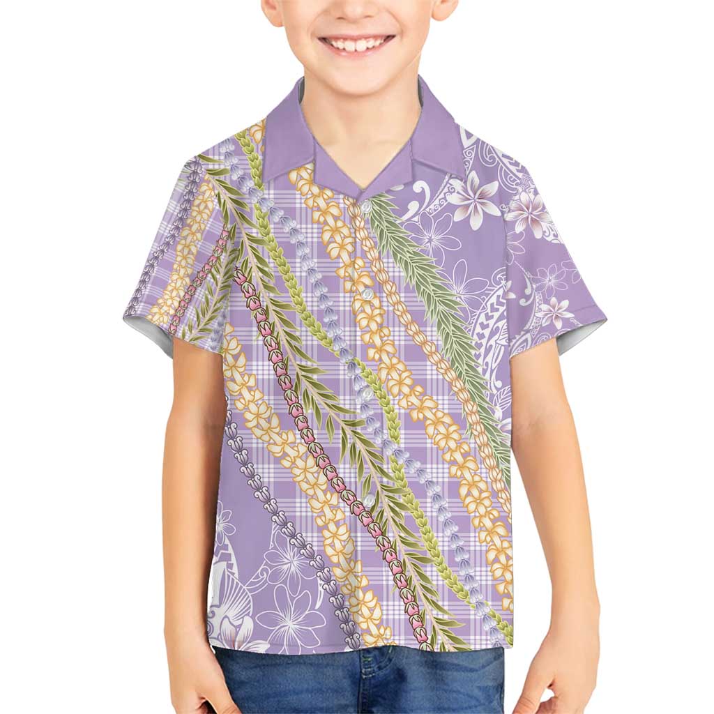 Purple Palaka Hawaii Leis Family Matching Puletasi and Hawaiian Shirt Hawaiian-plaid Elegant Tropical Vibes - Polynesian Pride