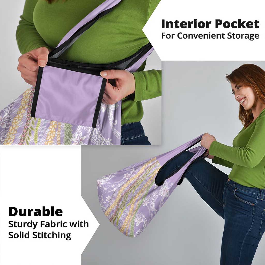 Purple Palaka Hawaii Leis Grocery Bag Hawaiian-plaid Elegant Tropical Vibes - Polynesian Pride