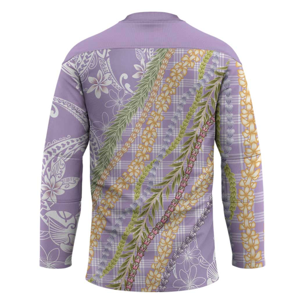 Purple Palaka Hawaii Leis Hockey Jersey Hawaiian-plaid Elegant Tropical Vibes - Polynesian Pride