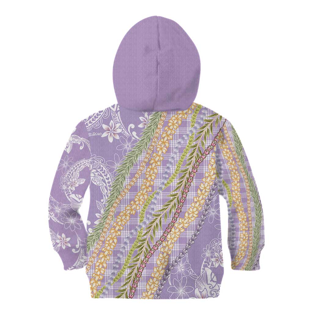 Purple Palaka Hawaii Leis Kid Hoodie Hawaiian-plaid Elegant Tropical Vibes - Polynesian Pride