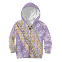 Purple Palaka Hawaii Leis Kid Hoodie Hawaiian-plaid Elegant Tropical Vibes - Polynesian Pride