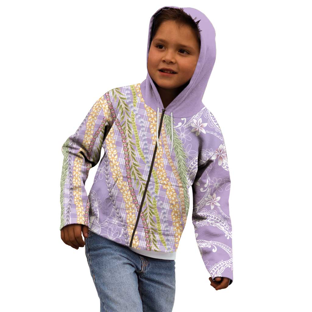Purple Palaka Hawaii Leis Kid Hoodie Hawaiian-plaid Elegant Tropical Vibes - Polynesian Pride