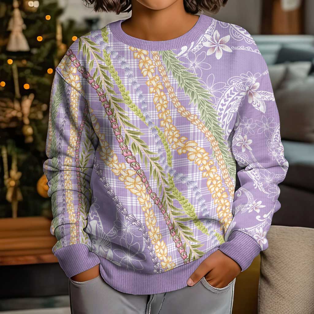 Purple Palaka Hawaii Leis Kid Ugly Christmas Sweater Hawaiian-plaid Elegant Tropical Vibes - Polynesian Pride