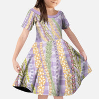 Purple Palaka Hawaii Leis Kid Short Sleeve Dress Hawaiian-plaid Elegant Tropical Vibes - Polynesian Pride