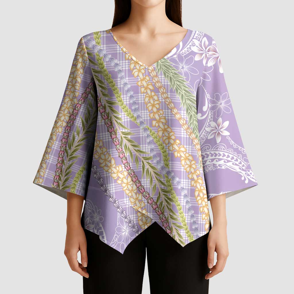 Purple Palaka Hawaii Leis Kimono Sleeve Blouse Hawaiian-plaid Elegant Tropical Vibes - Polynesian Pride