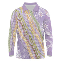 Purple Palaka Hawaii Leis Long Sleeve Polo Shirt Hawaiian-plaid Elegant Tropical Vibes - Polynesian Pride
