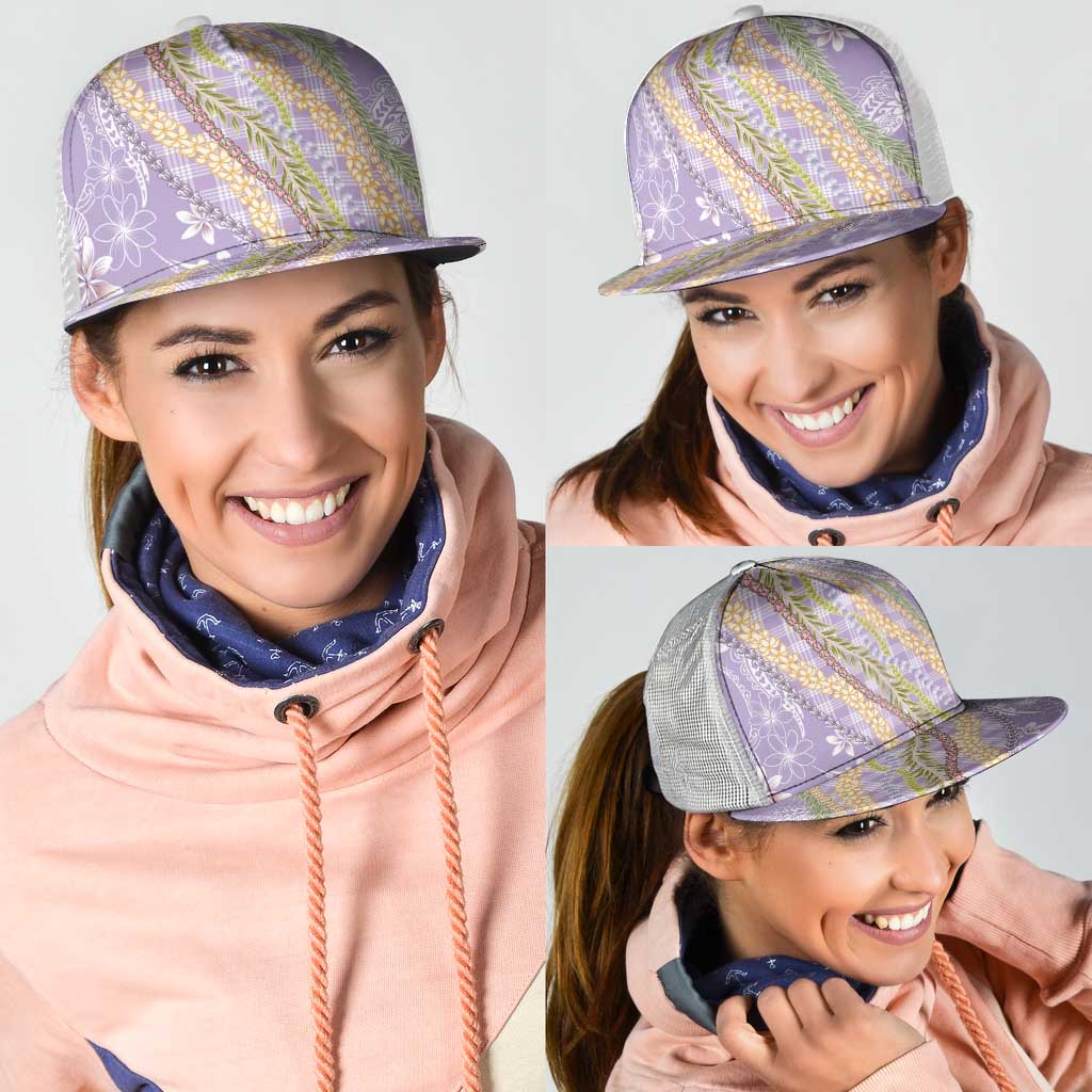 Purple Palaka Hawaii Leis Mesh Trucker Cap Hawaiian-plaid Elegant Tropical Vibes - Polynesian Pride