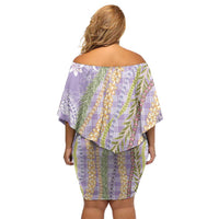 Purple Palaka Hawaii Leis Off Shoulder Short Dress Hawaiian-plaid Elegant Tropical Vibes - Polynesian Pride