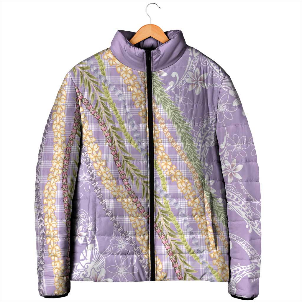 Purple Palaka Hawaii Leis Padded Jacket Hawaiian-plaid Elegant Tropical Vibes - Polynesian Pride