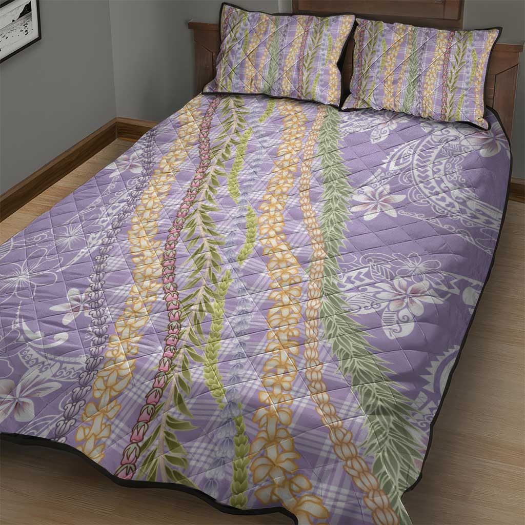 Purple Palaka Hawaii Leis Quilt Bed Set Hawaiian-plaid Elegant Tropical Vibes - Polynesian Pride