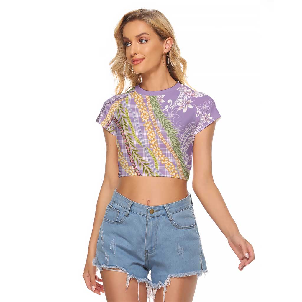 Purple Palaka Hawaii Leis Raglan Cropped T Shirt Hawaiian-plaid Elegant Tropical Vibes - Polynesian Pride