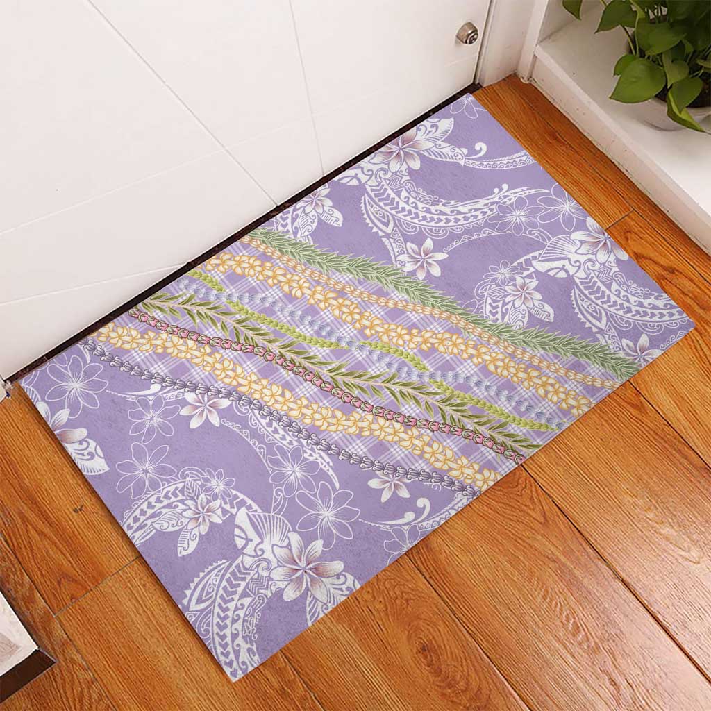 Purple Palaka Hawaii Leis Rubber Doormat Hawaiian-plaid Elegant Tropical Vibes - Polynesian Pride