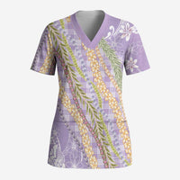 Purple Palaka Hawaii Leis Scrub Top Hawaiian-plaid Elegant Tropical Vibes - Polynesian Pride