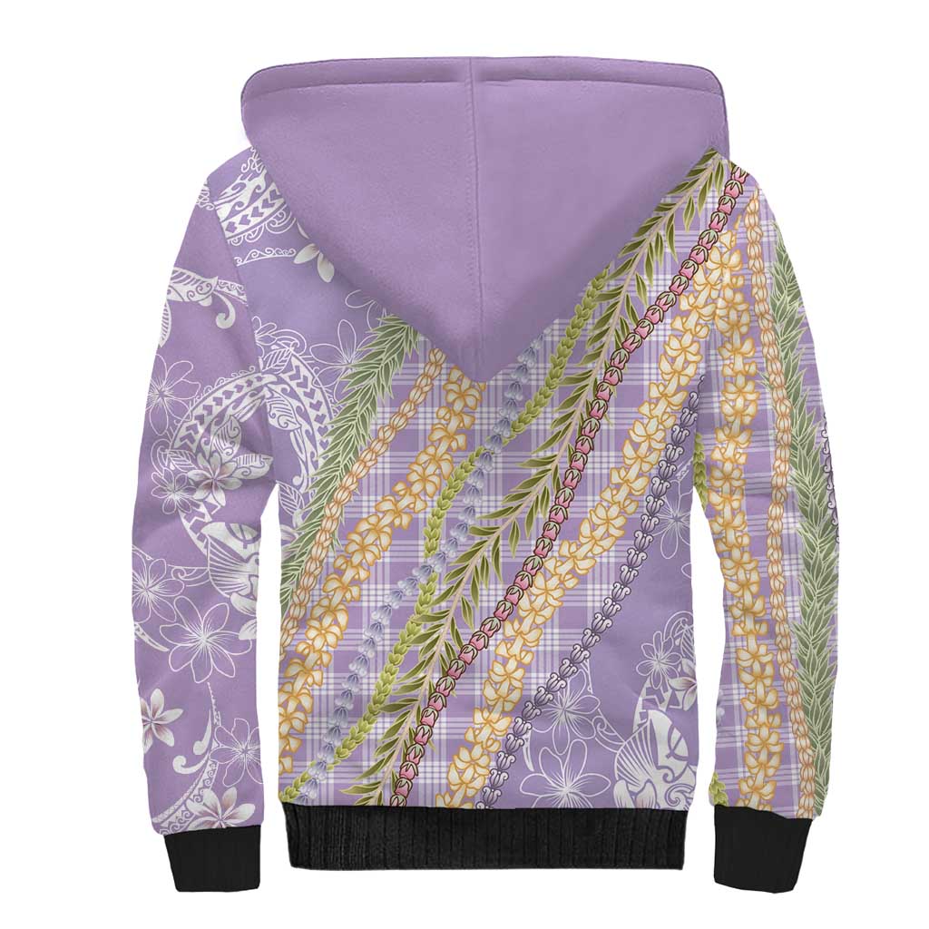 Purple Palaka Hawaii Leis Sherpa Hoodie Hawaiian-plaid Elegant Tropical Vibes - Polynesian Pride