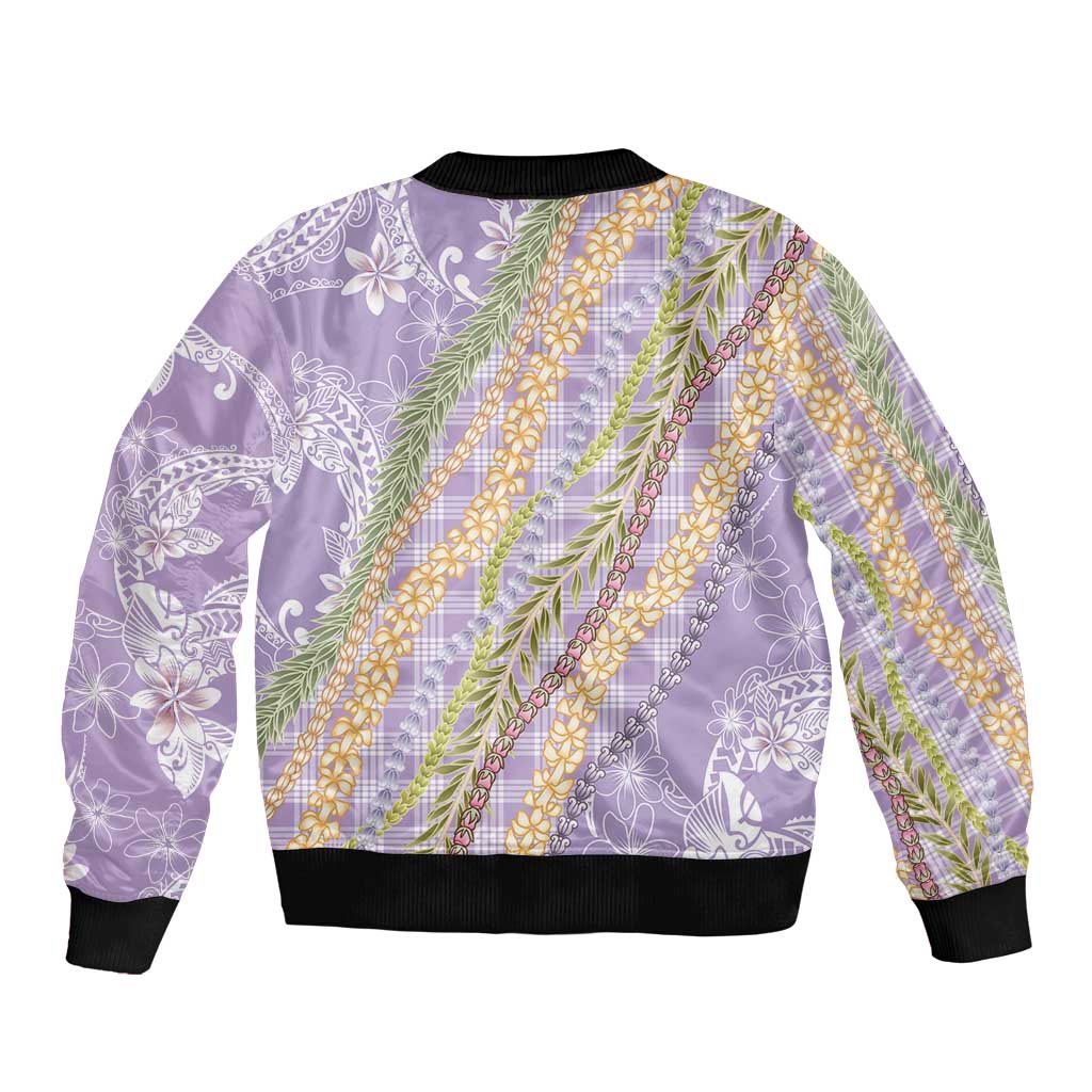 Purple Palaka Hawaii Leis Sleeve Zip Bomber Jacket Hawaiian-plaid Elegant Tropical Vibes - Polynesian Pride