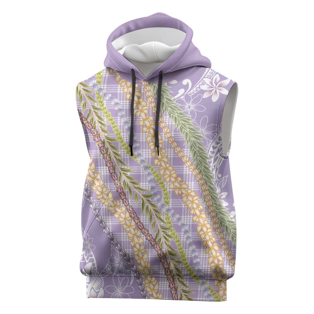 Purple Palaka Hawaii Leis Sleeveless Hoodie Hawaiian-plaid Elegant Tropical Vibes - Polynesian Pride