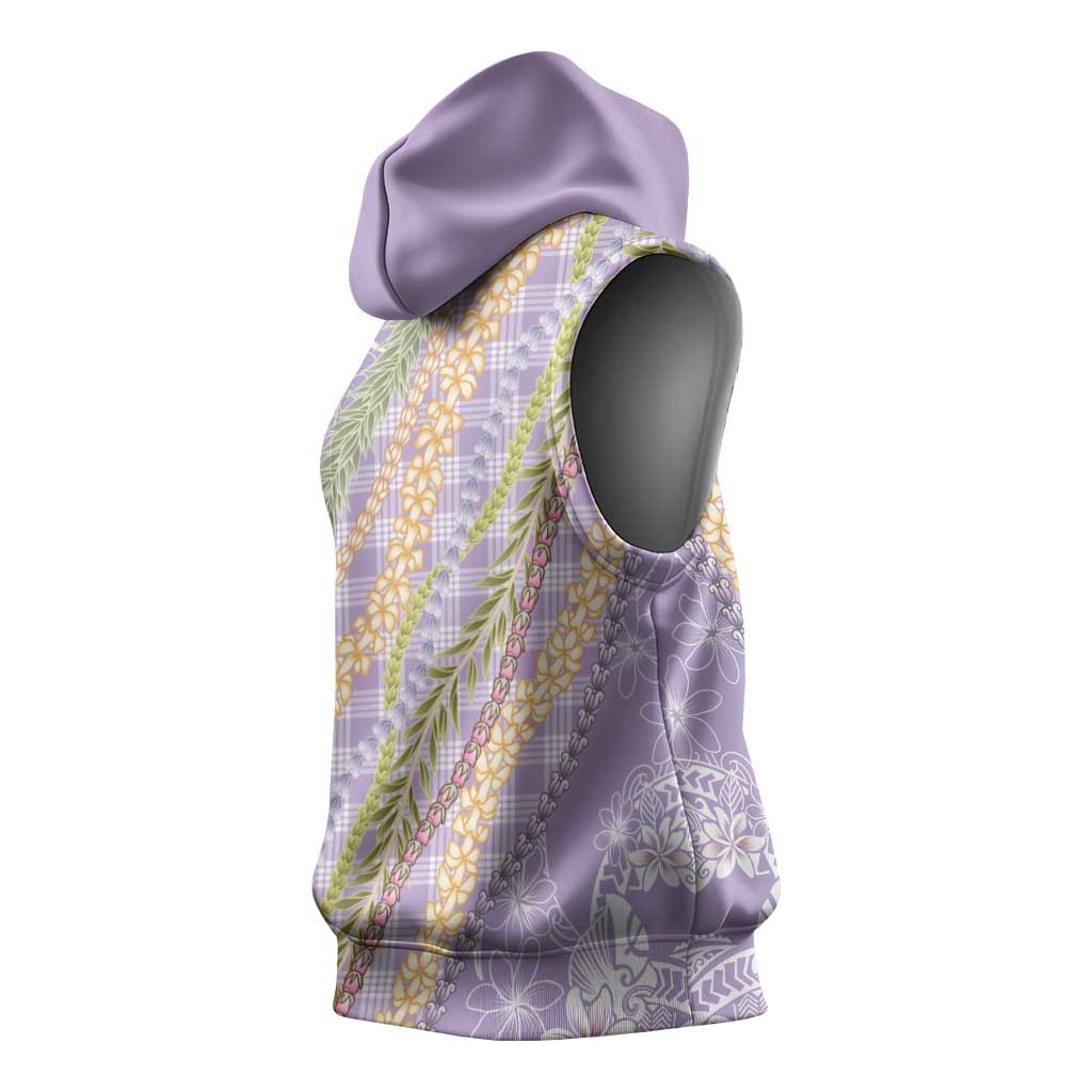 Purple Palaka Hawaii Leis Sleeveless Hoodie Hawaiian-plaid Elegant Tropical Vibes - Polynesian Pride