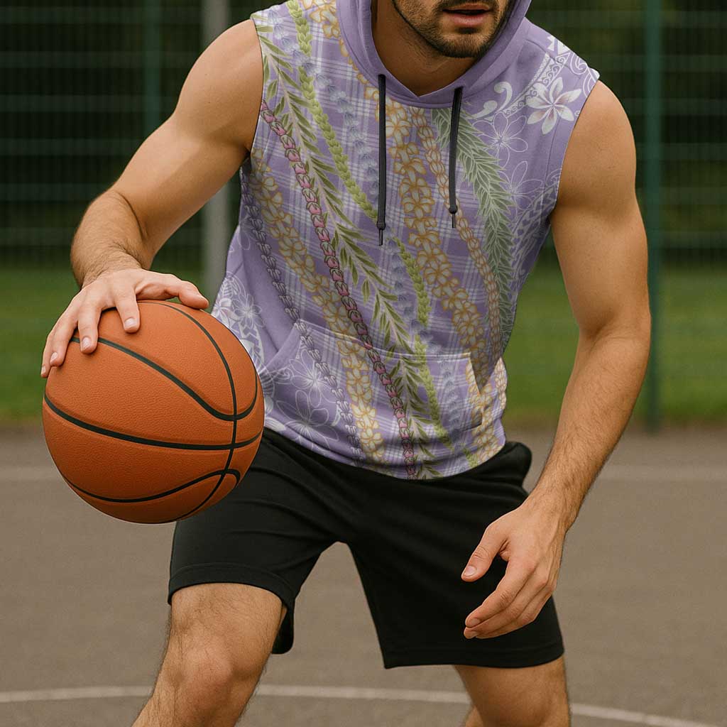 Purple Palaka Hawaii Leis Sleeveless Hoodie Hawaiian-plaid Elegant Tropical Vibes - Polynesian Pride