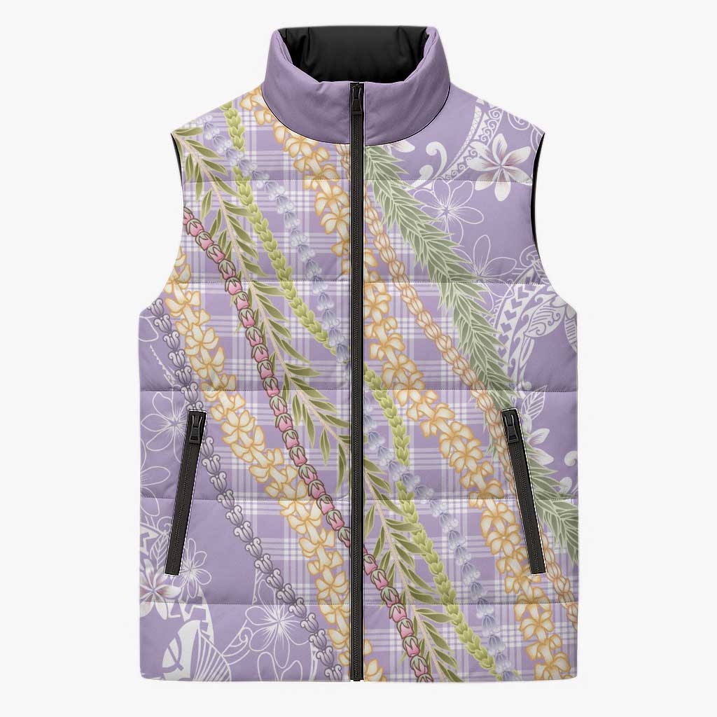 Purple Palaka Hawaii Leis Sleeveless Puffer Jacket Hawaiian-plaid Elegant Tropical Vibes - Polynesian Pride