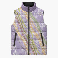 Purple Palaka Hawaii Leis Sleeveless Puffer Jacket Hawaiian-plaid Elegant Tropical Vibes - Polynesian Pride