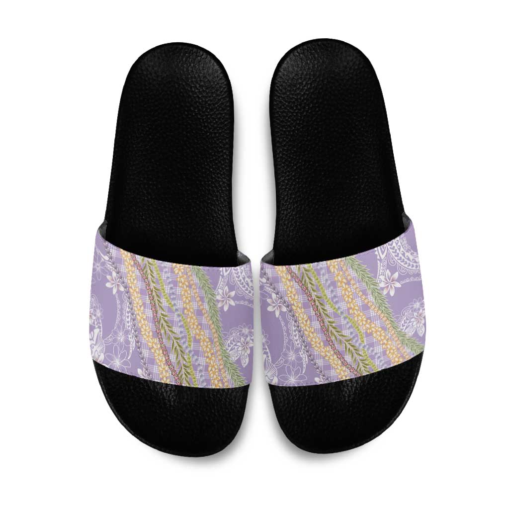 Purple Palaka Hawaii Leis Slide Sandals Hawaiian-plaid Elegant Tropical Vibes - Polynesian Pride