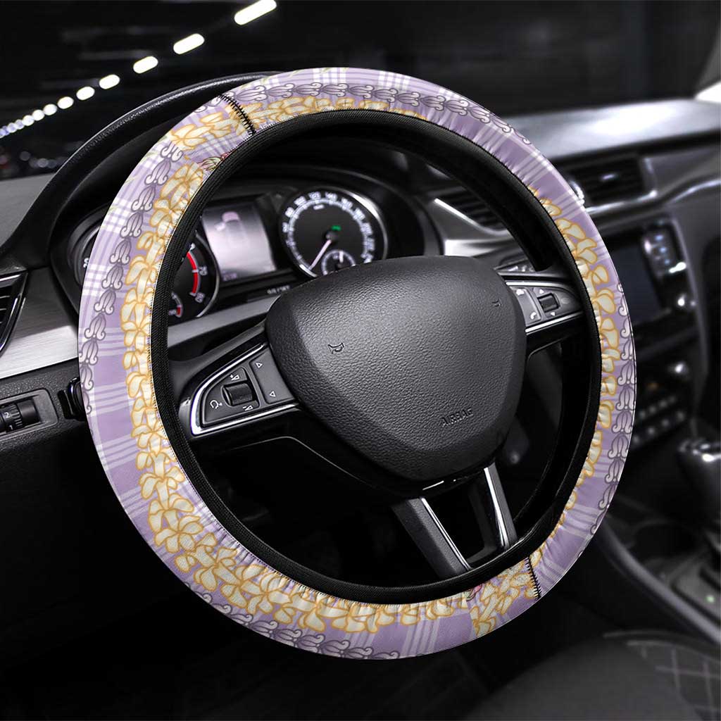 Purple Palaka Hawaii Leis Steering Wheel Cover Hawaiian-plaid Elegant Tropical Vibes - Polynesian Pride