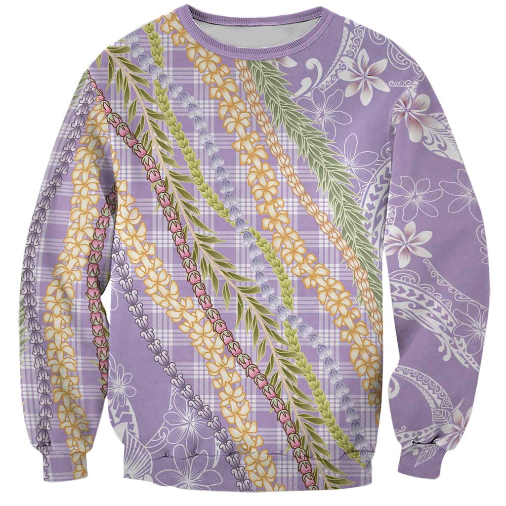 Purple Palaka Hawaii Leis Sweatshirt Hawaiian-plaid Elegant Tropical Vibes - Polynesian Pride