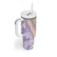 Purple Palaka Hawaii Leis Tumbler With Handle Hawaiian-plaid Elegant Tropical Vibes - Polynesian Pride