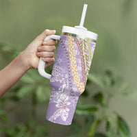 Purple Palaka Hawaii Leis Tumbler With Handle Hawaiian-plaid Elegant Tropical Vibes - Polynesian Pride