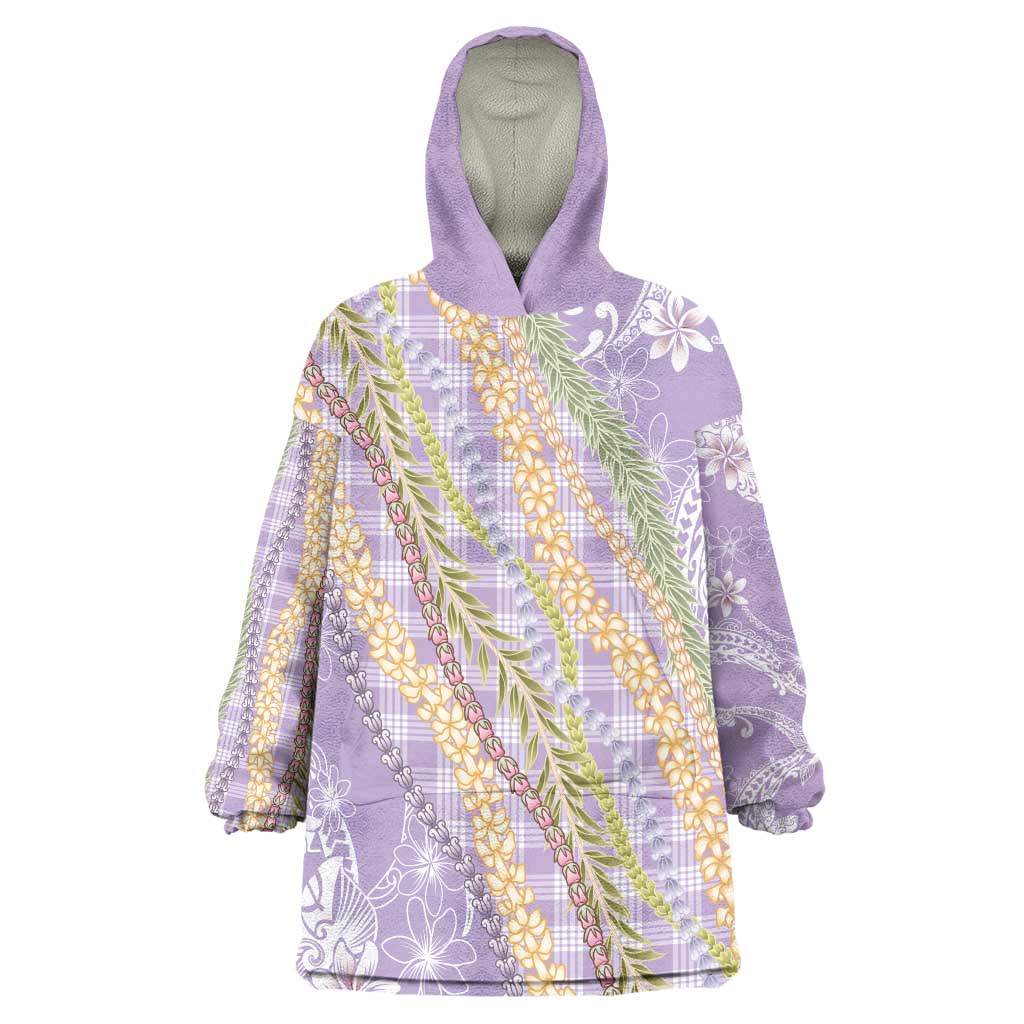 Purple Palaka Hawaii Leis Wearable Blanket Hoodie Hawaiian-plaid Elegant Tropical Vibes - Polynesian Pride
