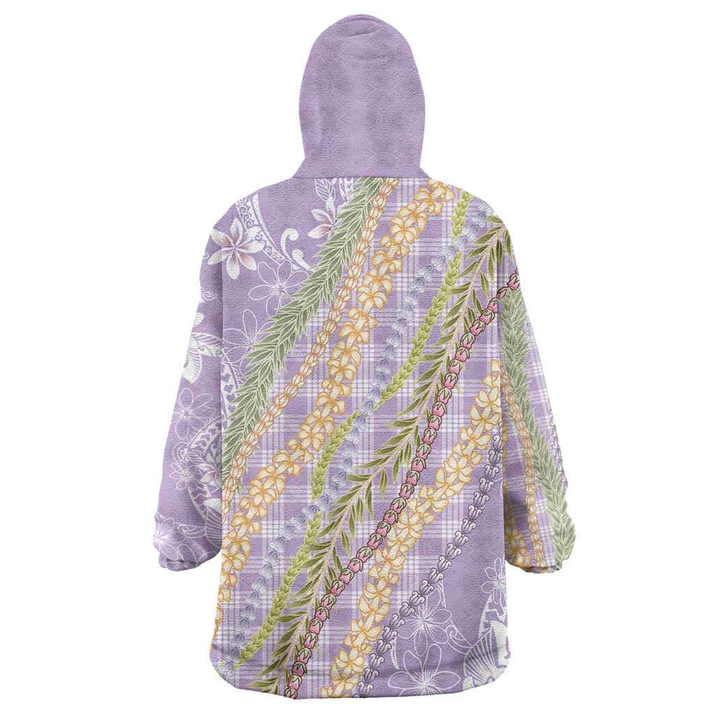 Purple Palaka Hawaii Leis Wearable Blanket Hoodie Hawaiian-plaid Elegant Tropical Vibes - Polynesian Pride