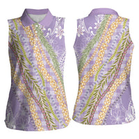 Purple Palaka Hawaii Leis Women Sleeveless Polo Shirt Hawaiian-plaid Elegant Tropical Vibes - Polynesian Pride