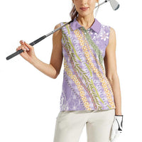 Purple Palaka Hawaii Leis Women Sleeveless Polo Shirt Hawaiian-plaid Elegant Tropical Vibes - Polynesian Pride