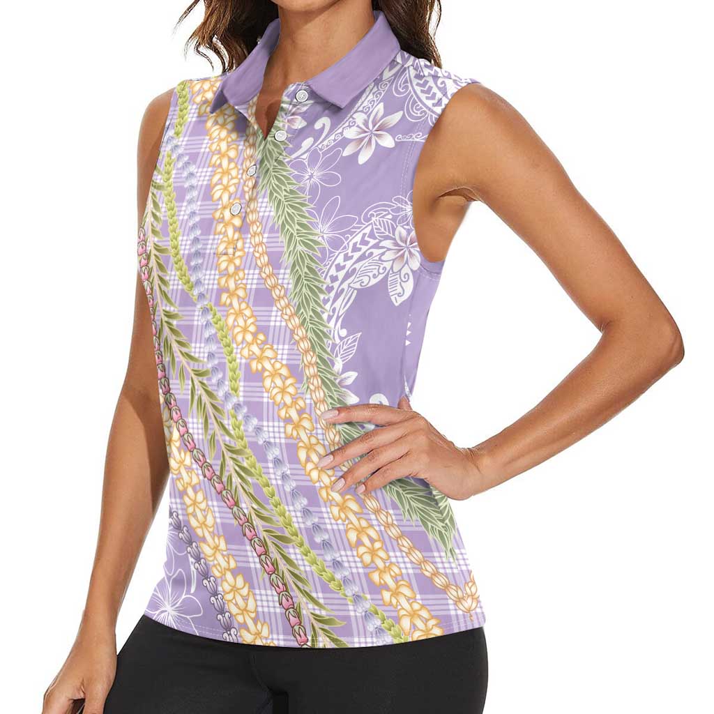 Purple Palaka Hawaii Leis Women Sleeveless Polo Shirt Hawaiian-plaid Elegant Tropical Vibes - Polynesian Pride