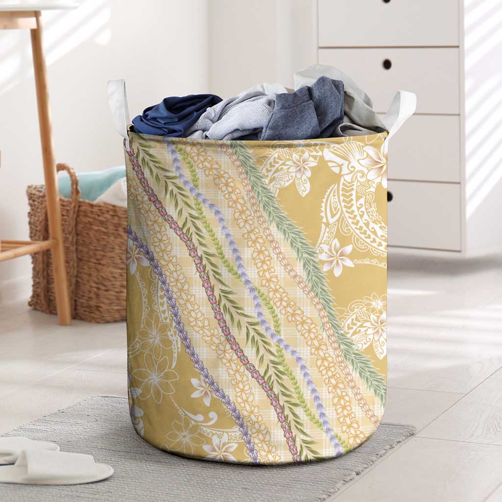 Yellow Palaka Hawaii Leis Laundry Basket Hawaiian-plaid Elegant Tropical Vibes - Polynesian Pride