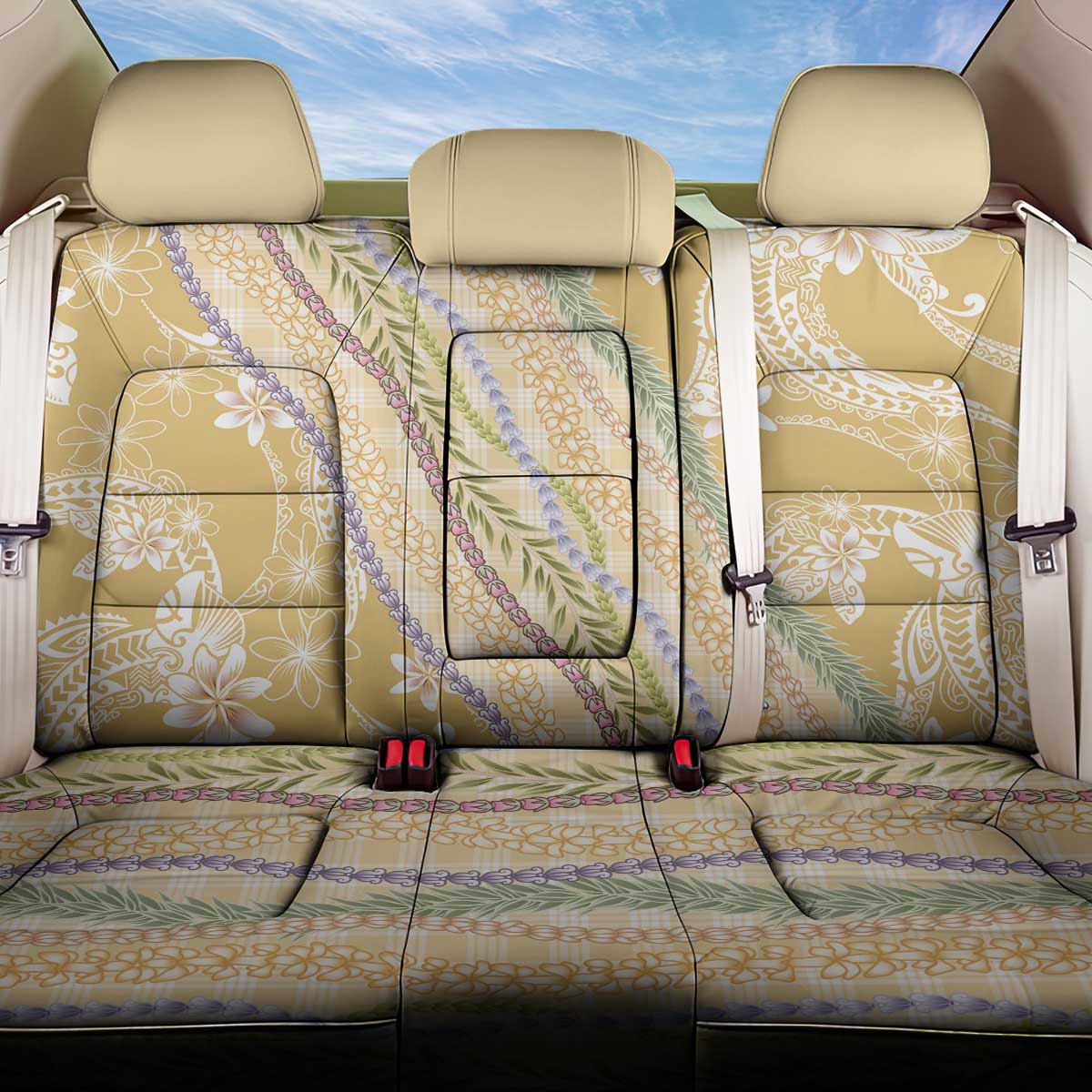 Yellow Palaka Hawaii Leis Back Car Seat Cover Hawaiian-plaid Elegant Tropical Vibes - Polynesian Pride