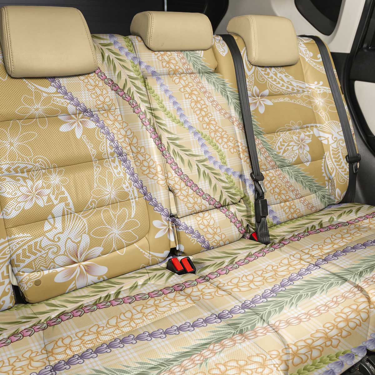 Yellow Palaka Hawaii Leis Back Car Seat Cover Hawaiian-plaid Elegant Tropical Vibes - Polynesian Pride