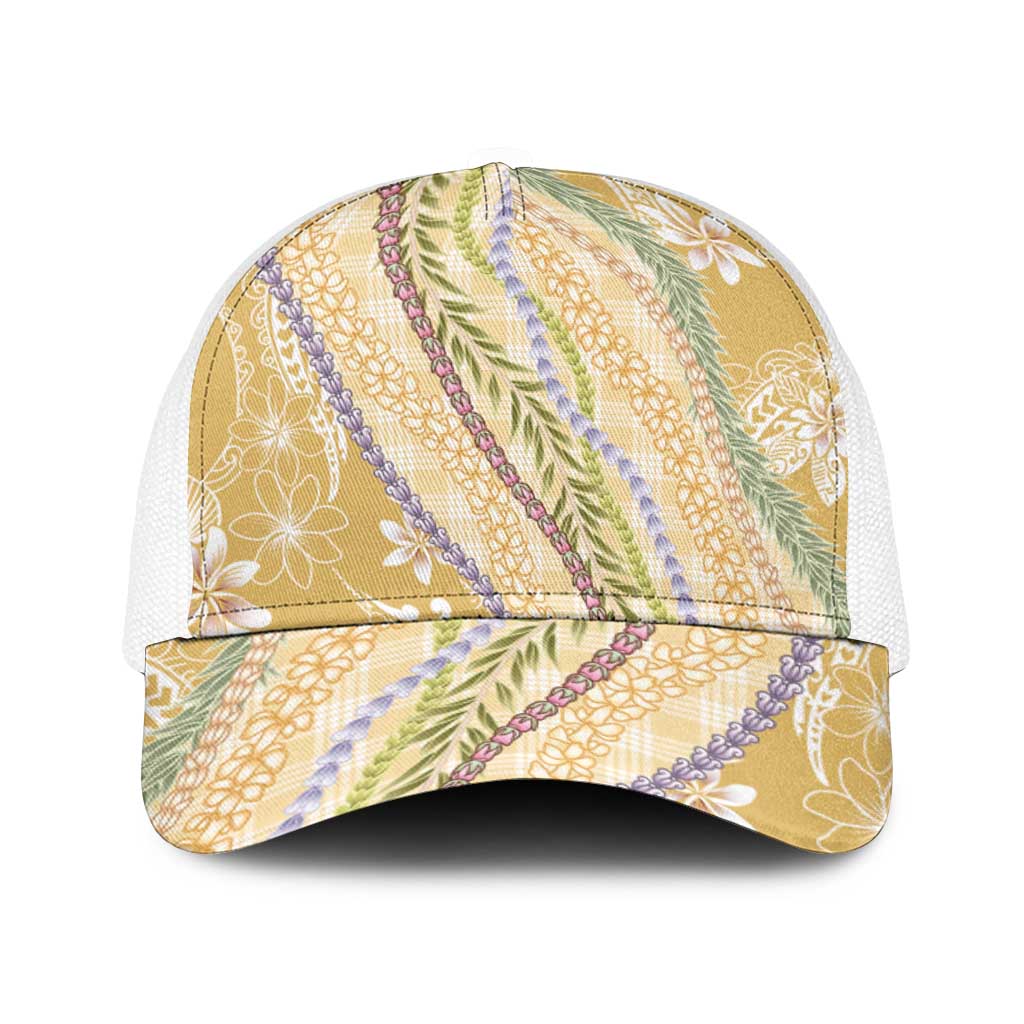 Yellow Palaka Hawaii Leis Baseball Net Cap Hawaiian-plaid Elegant Tropical Vibes - Polynesian Pride