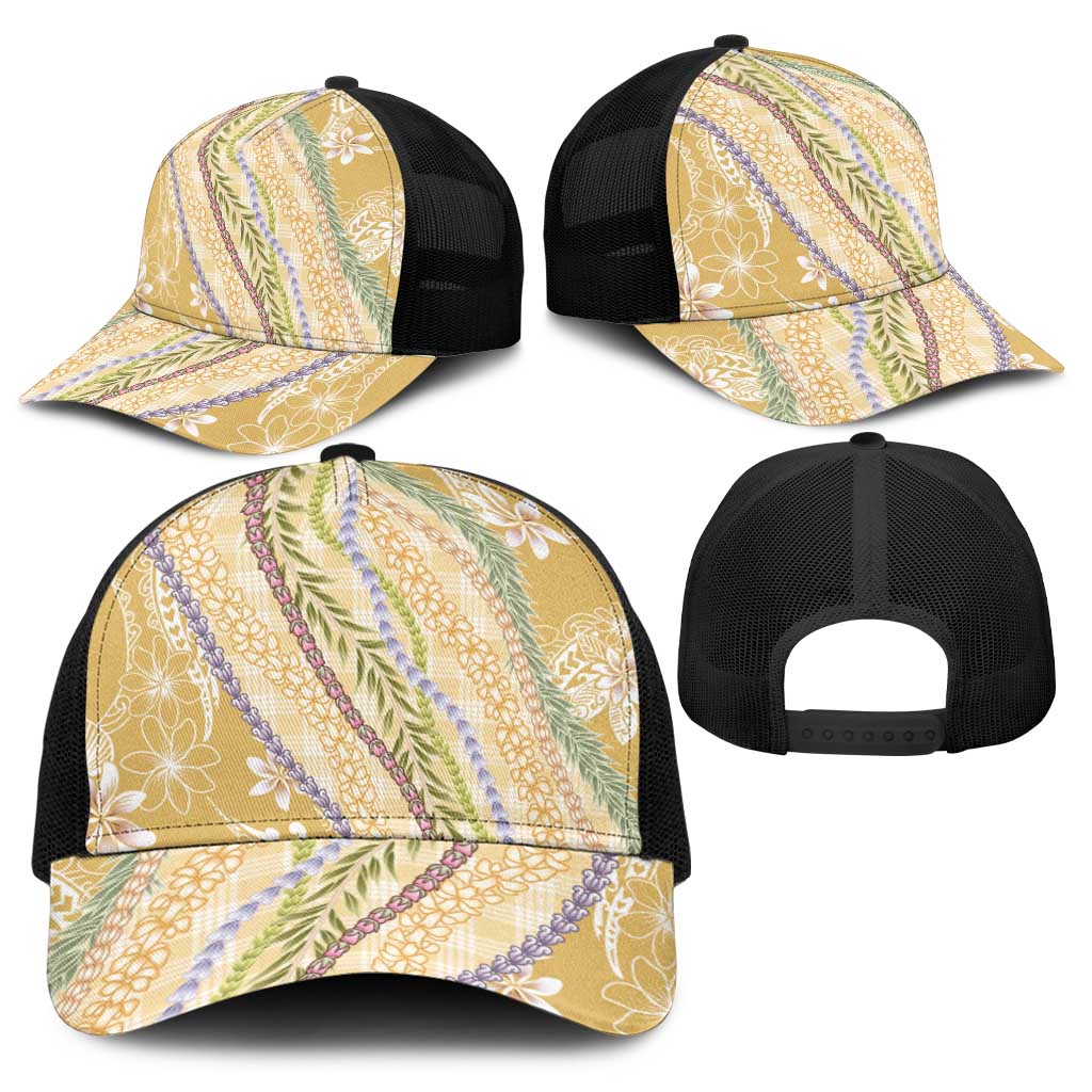Yellow Palaka Hawaii Leis Baseball Net Cap Hawaiian-plaid Elegant Tropical Vibes - Polynesian Pride