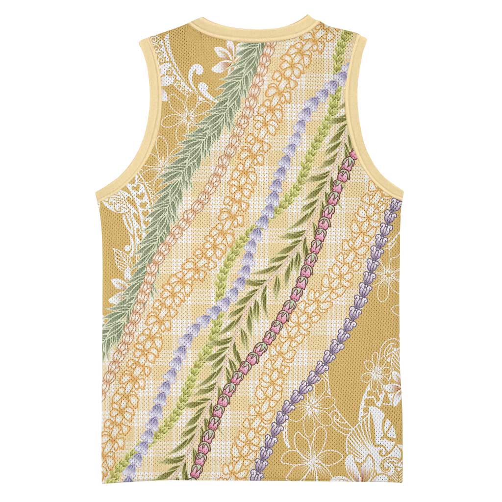 Yellow Palaka Hawaii Leis Basketball Jersey Hawaiian-plaid Elegant Tropical Vibes - Polynesian Pride