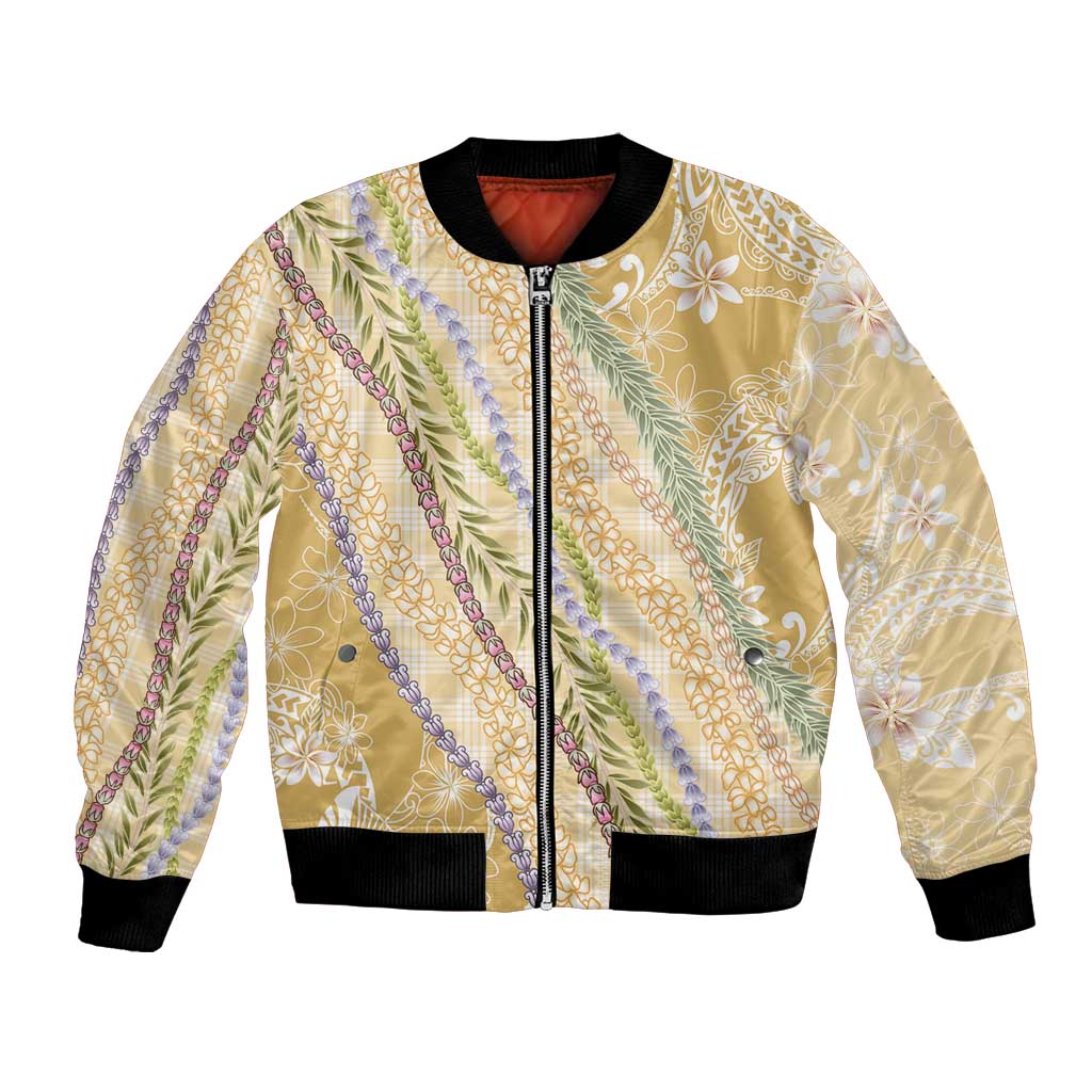 Yellow Palaka Hawaii Leis Bomber Jacket Hawaiian-plaid Elegant Tropical Vibes - Polynesian Pride