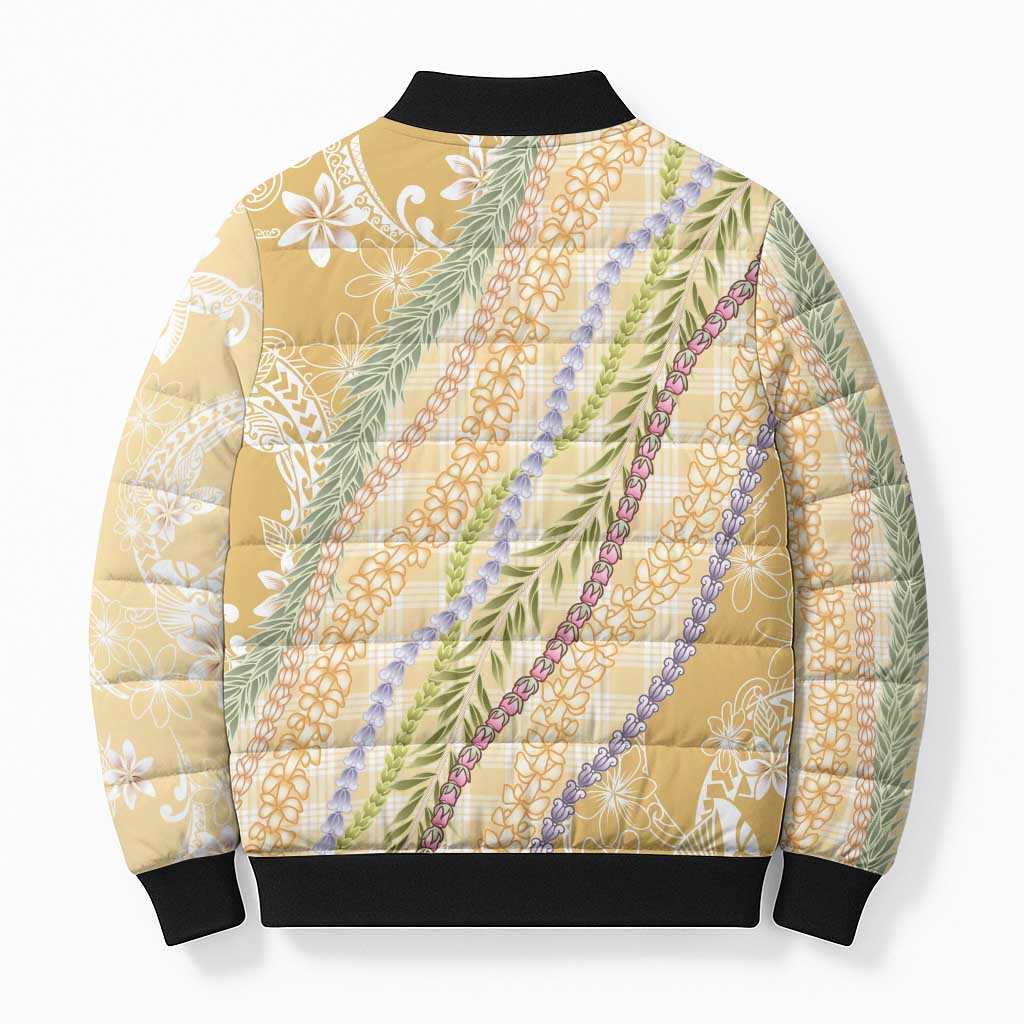 Yellow Palaka Hawaii Leis Bomber Puffer Jacket Hawaiian-plaid Elegant Tropical Vibes - Polynesian Pride