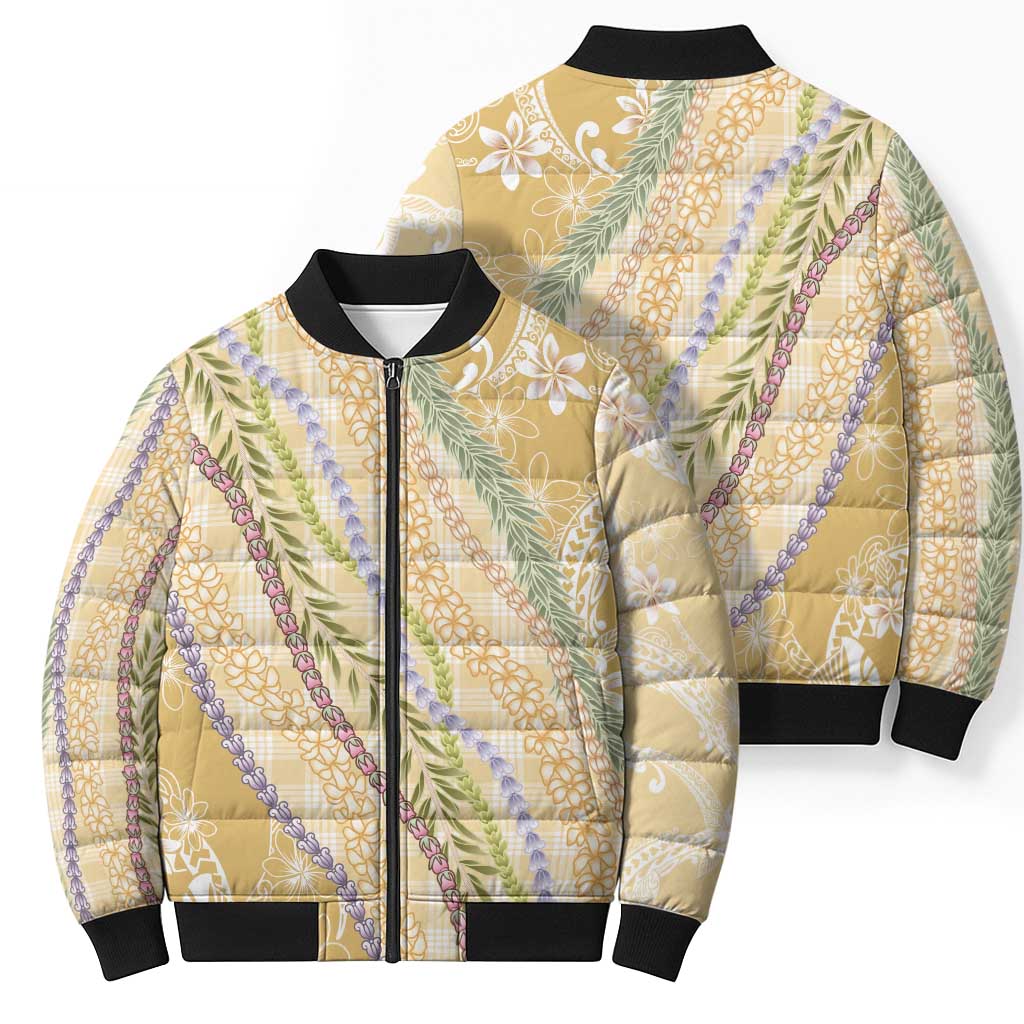 Yellow Palaka Hawaii Leis Bomber Puffer Jacket Hawaiian-plaid Elegant Tropical Vibes - Polynesian Pride