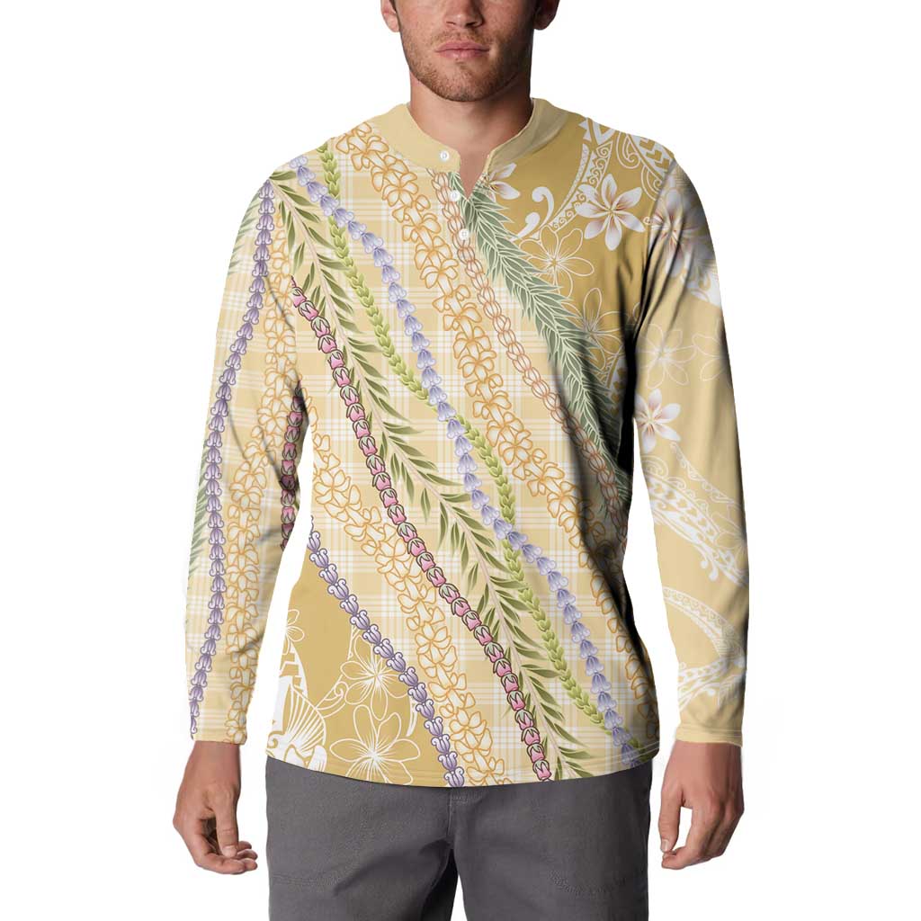 Yellow Palaka Hawaii Leis Button Sweatshirt Hawaiian-plaid Elegant Tropical Vibes - Polynesian Pride