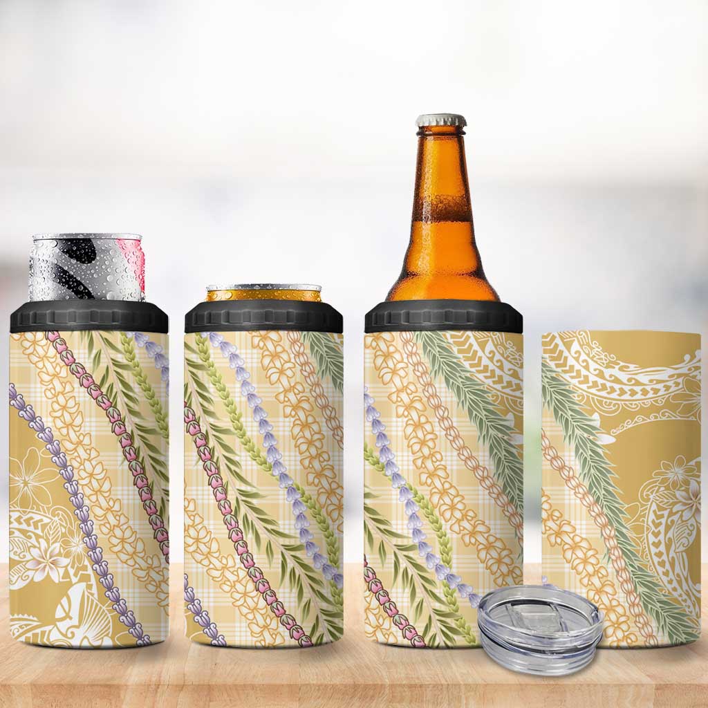 Yellow Palaka Hawaii Leis 4 in 1 Can Cooler Tumbler Hawaiian-plaid Elegant Tropical Vibes - Polynesian Pride