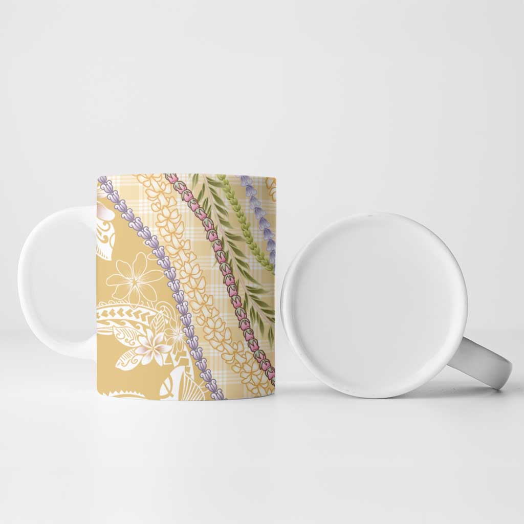 Yellow Palaka Hawaii Leis Ceramic Mug Hawaiian-plaid Elegant Tropical Vibes - Polynesian Pride