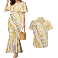 Yellow Palaka Hawaii Leis Couples Matching Mermaid Dress and Hawaiian Shirt Hawaiian-plaid Elegant Tropical Vibes - Polynesian Pride