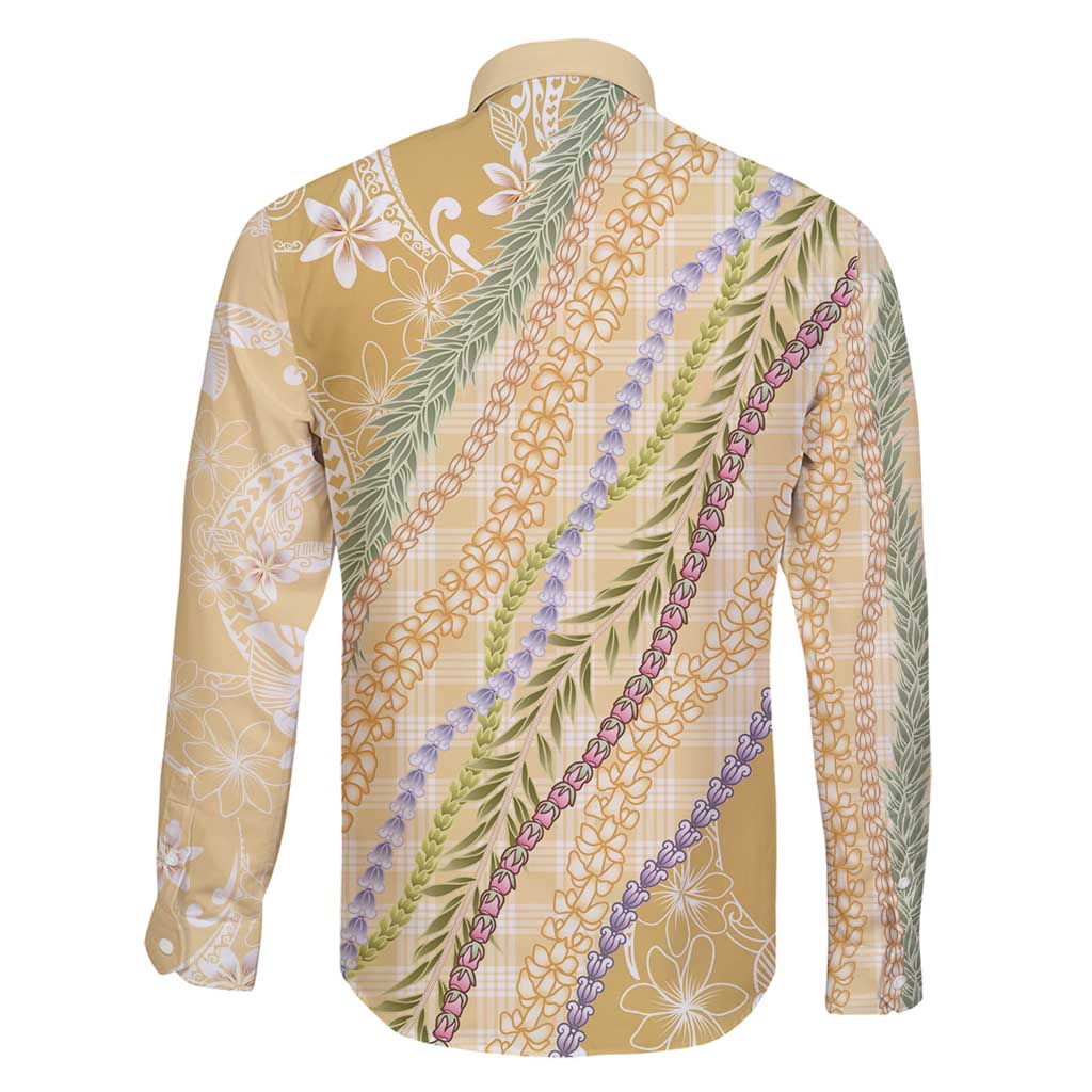 Yellow Palaka Hawaii Leis Family Matching Long Sleeve Bodycon Dress and Hawaiian Shirt Hawaiian-plaid Elegant Tropical Vibes - Polynesian Pride