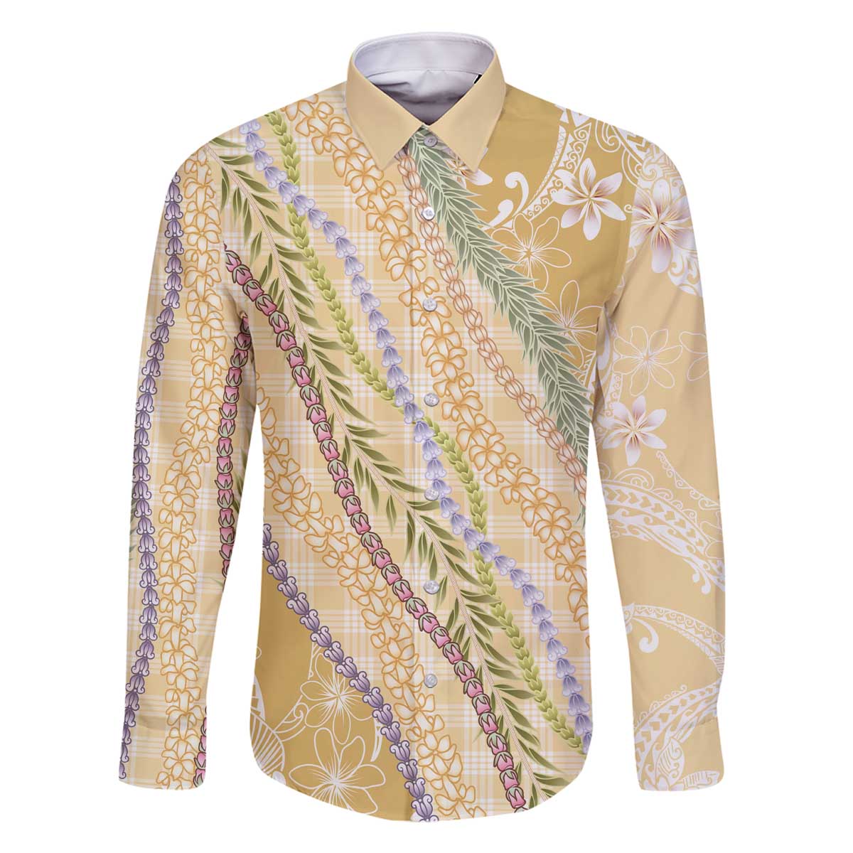 Yellow Palaka Hawaii Leis Family Matching Off The Shoulder Long Sleeve Dress and Hawaiian Shirt Hawaiian-plaid Elegant Tropical Vibes - Polynesian Pride